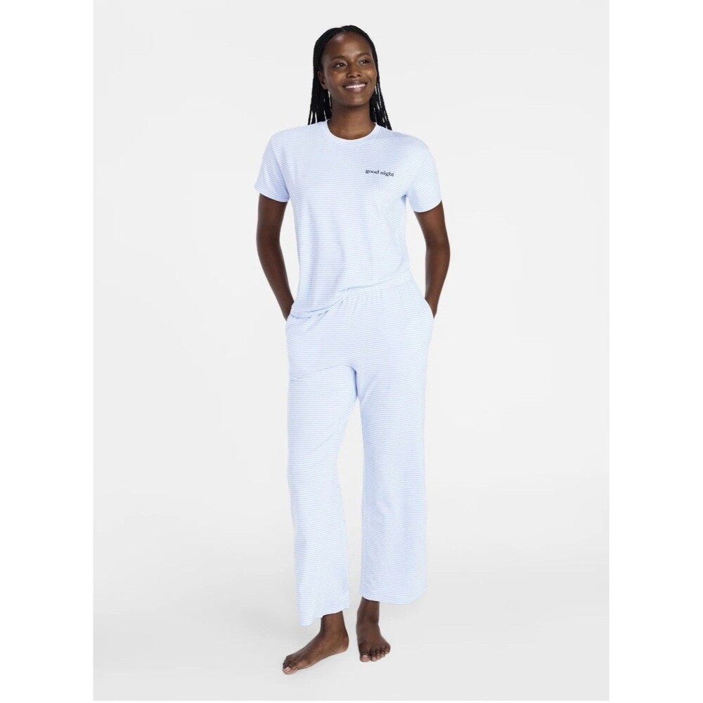 2pc Joyspun Pajama Good Night Blue Size 3X 22W-24W Short Sleeve Top Pants NEW